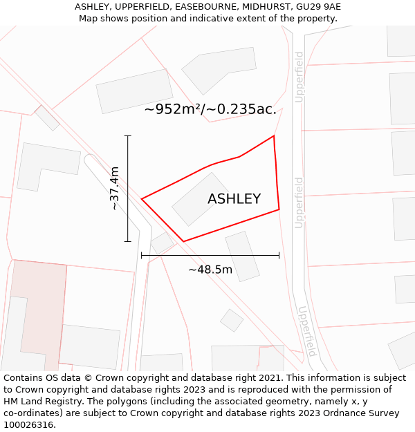 ASHLEY, UPPERFIELD, EASEBOURNE, MIDHURST, GU29 9AE: Plot and title map