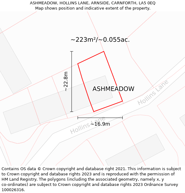 ASHMEADOW, HOLLINS LANE, ARNSIDE, CARNFORTH, LA5 0EQ: Plot and title map