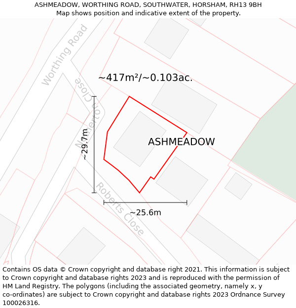 ASHMEADOW, WORTHING ROAD, SOUTHWATER, HORSHAM, RH13 9BH: Plot and title map