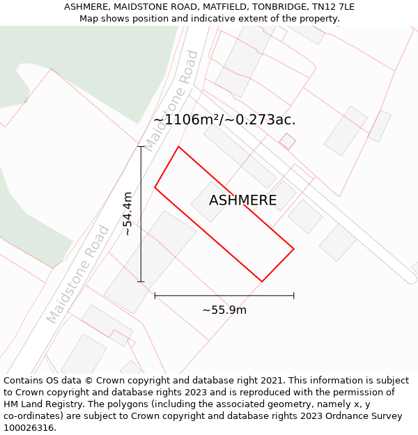 ASHMERE, MAIDSTONE ROAD, MATFIELD, TONBRIDGE, TN12 7LE: Plot and title map