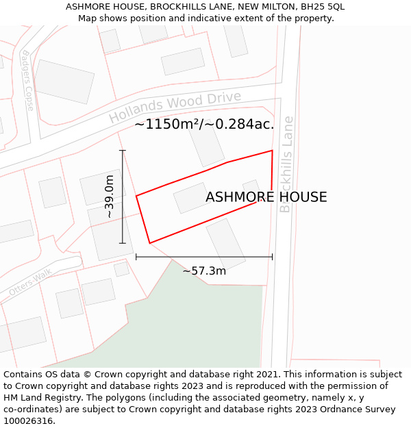 ASHMORE HOUSE, BROCKHILLS LANE, NEW MILTON, BH25 5QL: Plot and title map