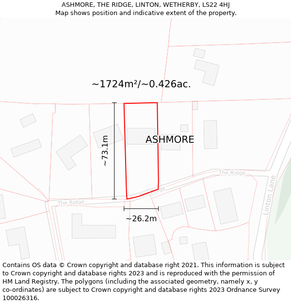 ASHMORE, THE RIDGE, LINTON, WETHERBY, LS22 4HJ: Plot and title map