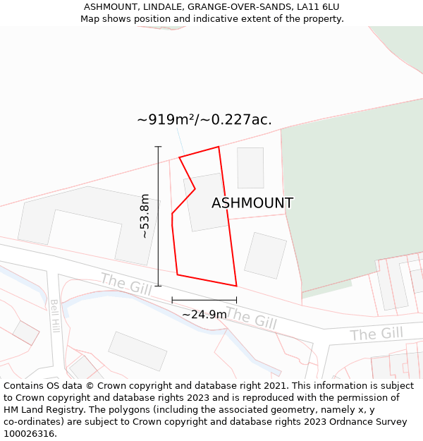 ASHMOUNT, LINDALE, GRANGE-OVER-SANDS, LA11 6LU: Plot and title map
