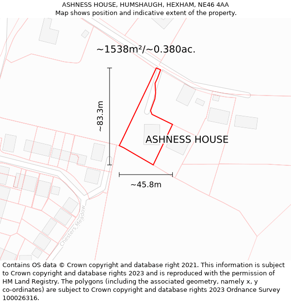 ASHNESS HOUSE, HUMSHAUGH, HEXHAM, NE46 4AA: Plot and title map