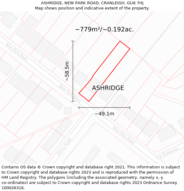 ASHRIDGE, NEW PARK ROAD, CRANLEIGH, GU6 7HJ: Plot and title map