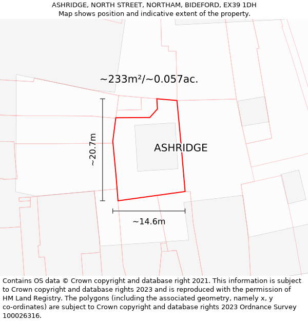 ASHRIDGE, NORTH STREET, NORTHAM, BIDEFORD, EX39 1DH: Plot and title map