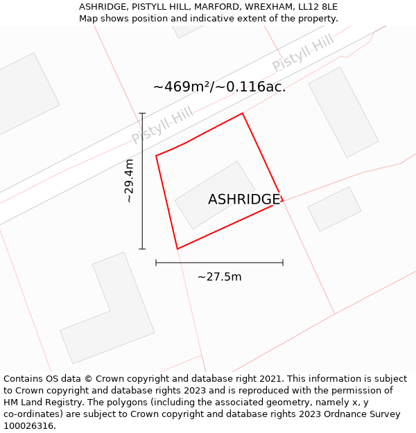 ASHRIDGE, PISTYLL HILL, MARFORD, WREXHAM, LL12 8LE: Plot and title map