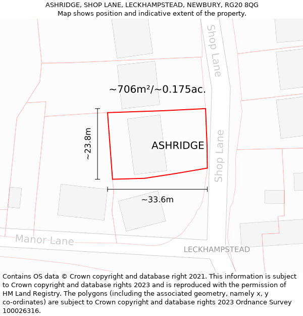ASHRIDGE, SHOP LANE, LECKHAMPSTEAD, NEWBURY, RG20 8QG: Plot and title map