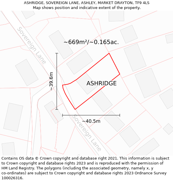 ASHRIDGE, SOVEREIGN LANE, ASHLEY, MARKET DRAYTON, TF9 4LS: Plot and title map