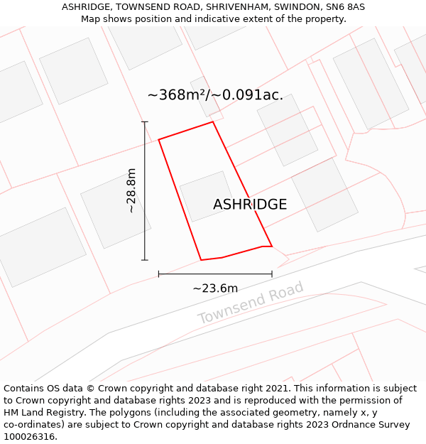 ASHRIDGE, TOWNSEND ROAD, SHRIVENHAM, SWINDON, SN6 8AS: Plot and title map