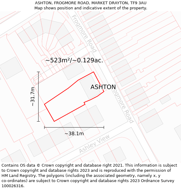 ASHTON, FROGMORE ROAD, MARKET DRAYTON, TF9 3AU: Plot and title map