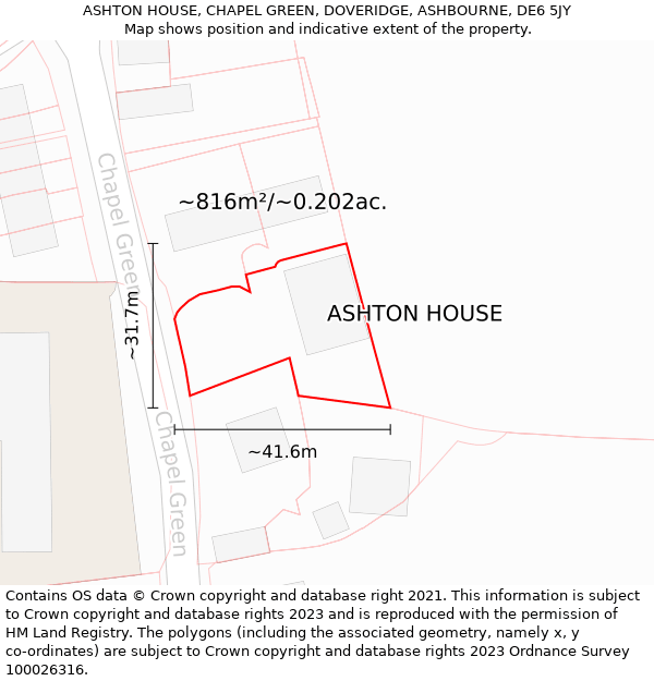 ASHTON HOUSE, CHAPEL GREEN, DOVERIDGE, ASHBOURNE, DE6 5JY: Plot and title map