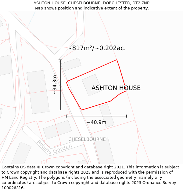 ASHTON HOUSE, CHESELBOURNE, DORCHESTER, DT2 7NP: Plot and title map