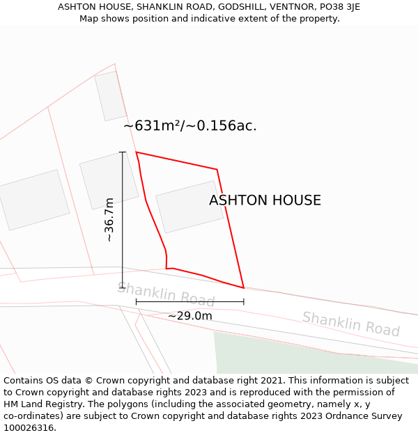 ASHTON HOUSE, SHANKLIN ROAD, GODSHILL, VENTNOR, PO38 3JE: Plot and title map