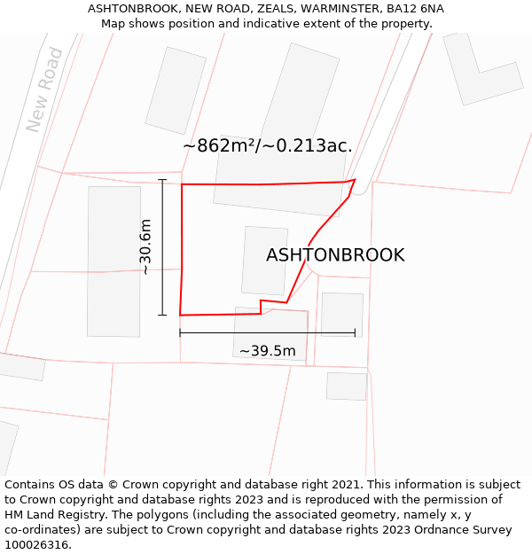 ASHTONBROOK, NEW ROAD, ZEALS, WARMINSTER, BA12 6NA: Plot and title map