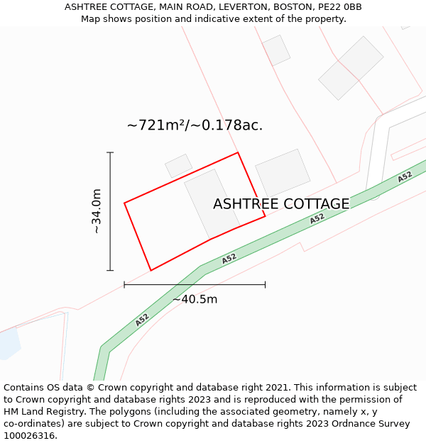 ASHTREE COTTAGE, MAIN ROAD, LEVERTON, BOSTON, PE22 0BB: Plot and title map