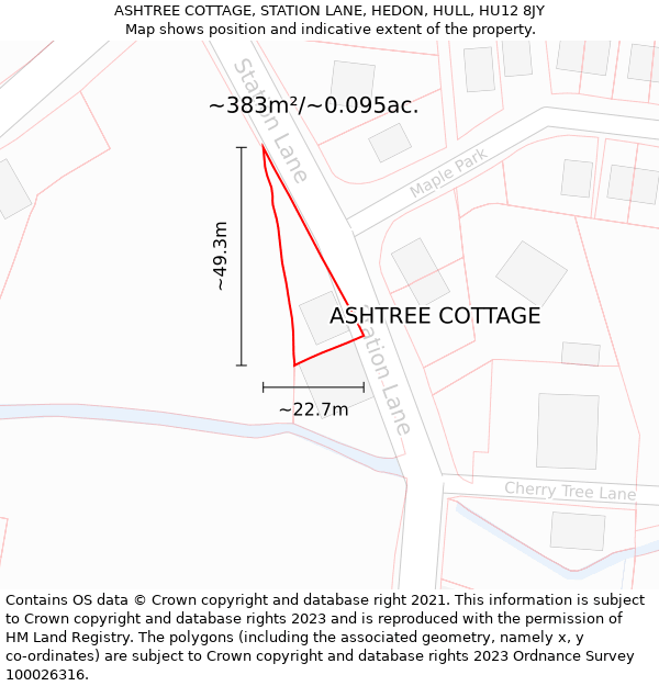 ASHTREE COTTAGE, STATION LANE, HEDON, HULL, HU12 8JY: Plot and title map