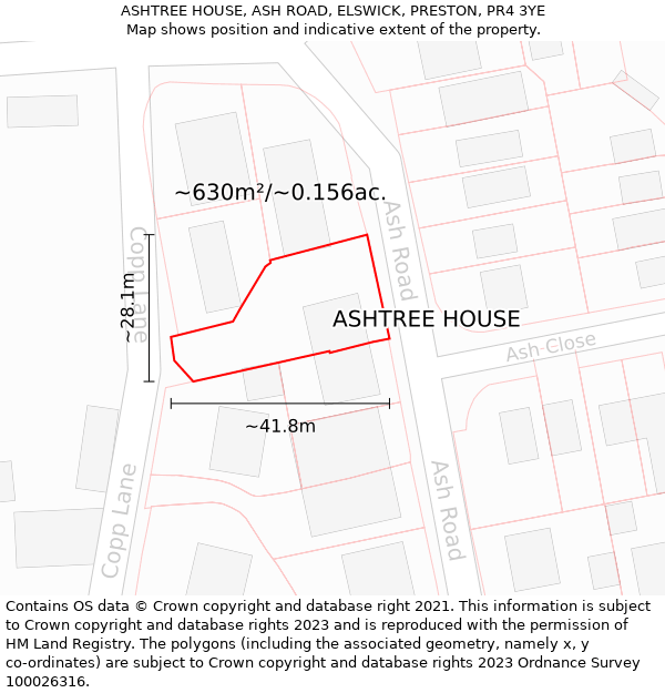 ASHTREE HOUSE, ASH ROAD, ELSWICK, PRESTON, PR4 3YE: Plot and title map