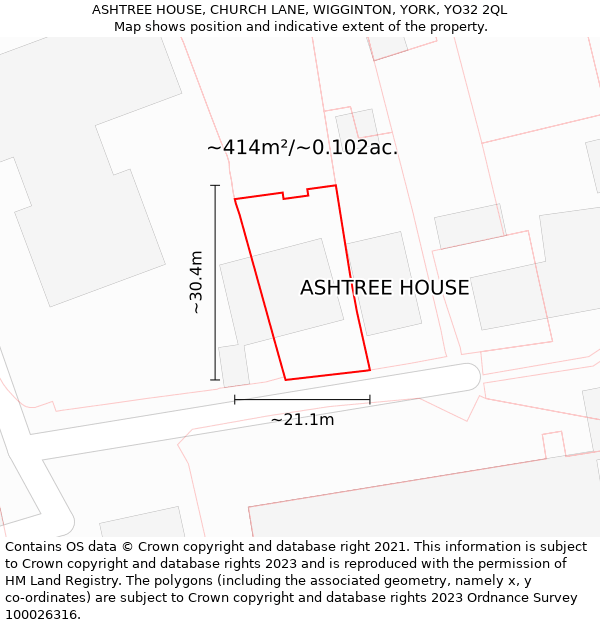 ASHTREE HOUSE, CHURCH LANE, WIGGINTON, YORK, YO32 2QL: Plot and title map