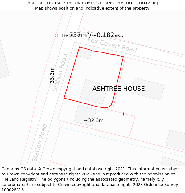 ASHTREE HOUSE, STATION ROAD, OTTRINGHAM, HULL, HU12 0BJ: Plot and title map