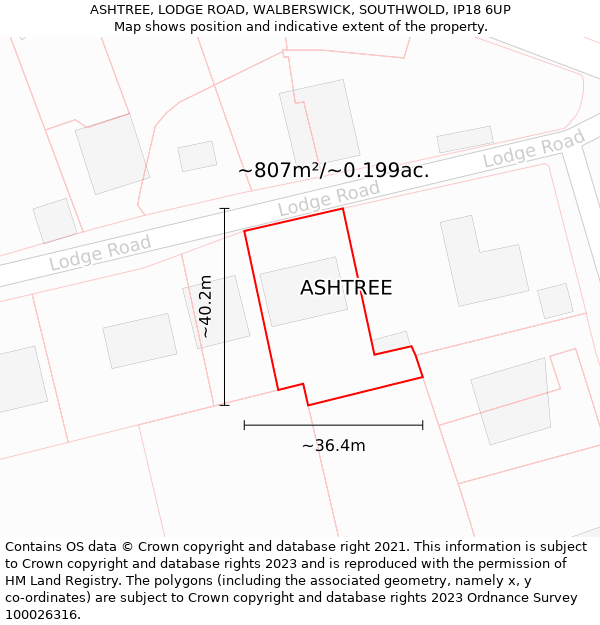ASHTREE, LODGE ROAD, WALBERSWICK, SOUTHWOLD, IP18 6UP: Plot and title map