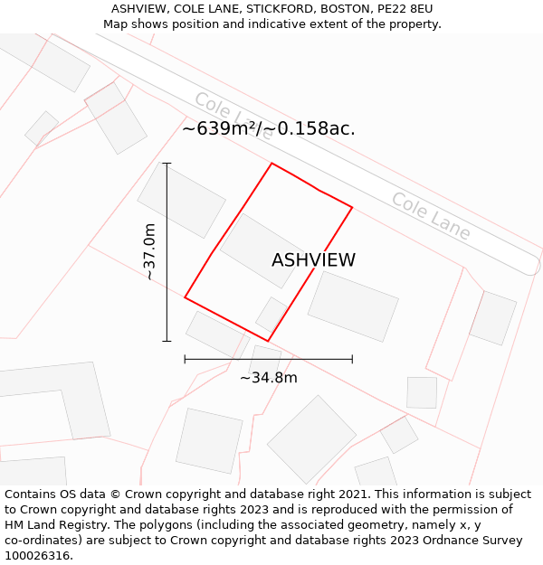 ASHVIEW, COLE LANE, STICKFORD, BOSTON, PE22 8EU: Plot and title map