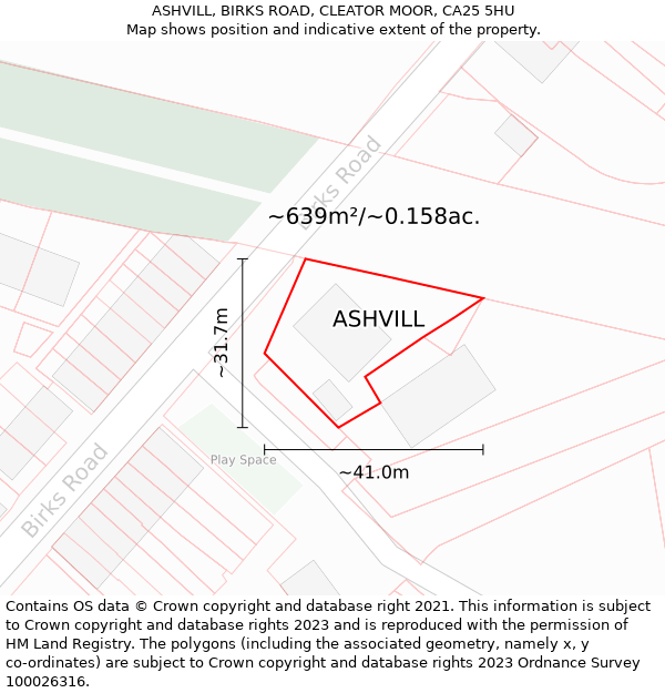 ASHVILL, BIRKS ROAD, CLEATOR MOOR, CA25 5HU: Plot and title map