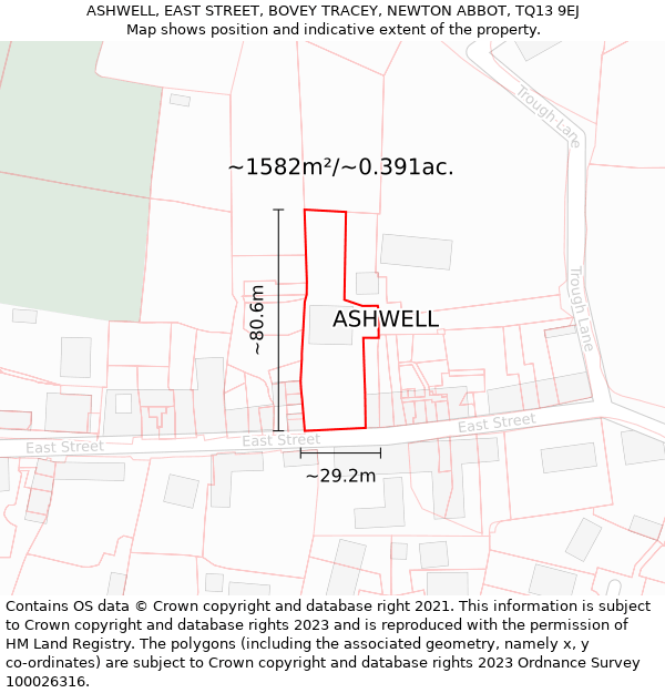 ASHWELL, EAST STREET, BOVEY TRACEY, NEWTON ABBOT, TQ13 9EJ: Plot and title map
