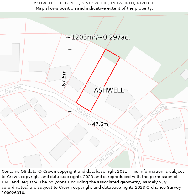 ASHWELL, THE GLADE, KINGSWOOD, TADWORTH, KT20 6JE: Plot and title map