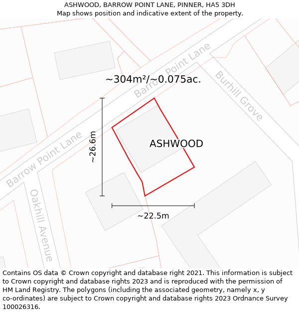ASHWOOD, BARROW POINT LANE, PINNER, HA5 3DH: Plot and title map