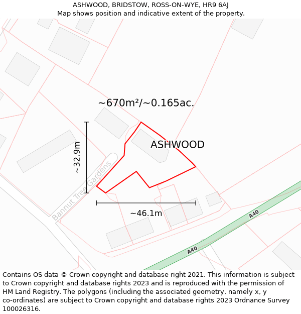 ASHWOOD, BRIDSTOW, ROSS-ON-WYE, HR9 6AJ: Plot and title map