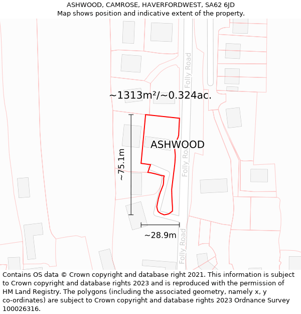 ASHWOOD, CAMROSE, HAVERFORDWEST, SA62 6JD: Plot and title map