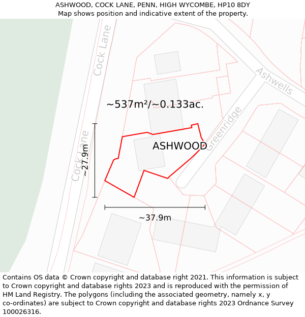 ASHWOOD, COCK LANE, PENN, HIGH WYCOMBE, HP10 8DY: Plot and title map