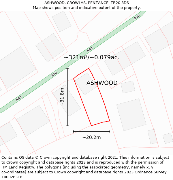 ASHWOOD, CROWLAS, PENZANCE, TR20 8DS: Plot and title map