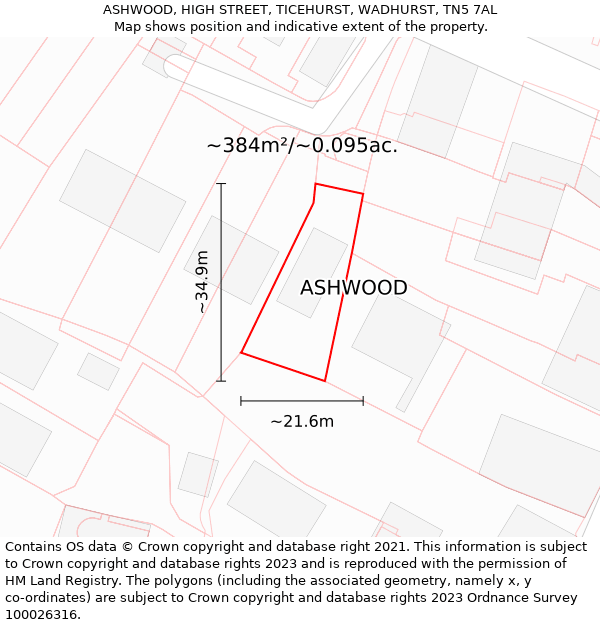 ASHWOOD, HIGH STREET, TICEHURST, WADHURST, TN5 7AL: Plot and title map