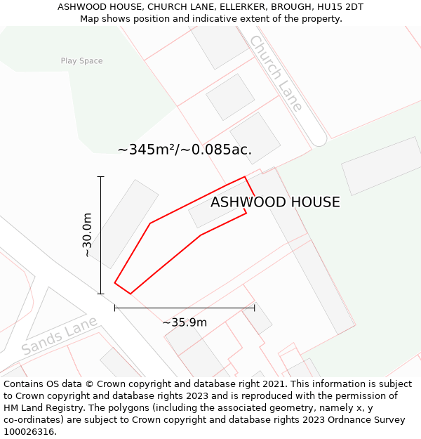 ASHWOOD HOUSE, CHURCH LANE, ELLERKER, BROUGH, HU15 2DT: Plot and title map