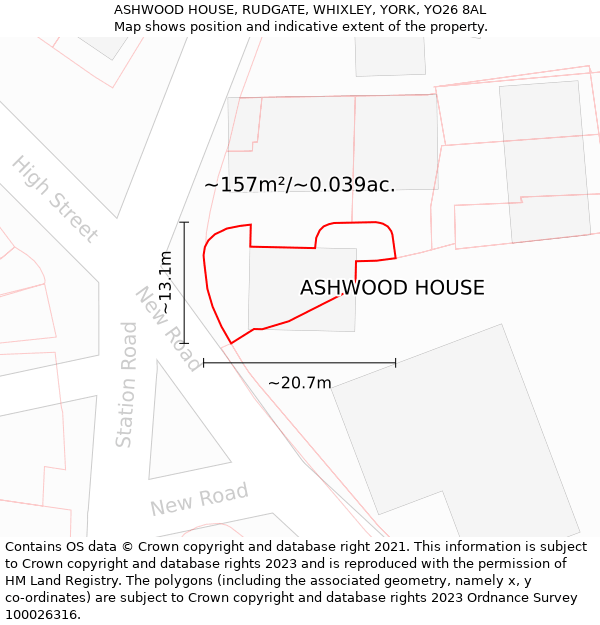 ASHWOOD HOUSE, RUDGATE, WHIXLEY, YORK, YO26 8AL: Plot and title map