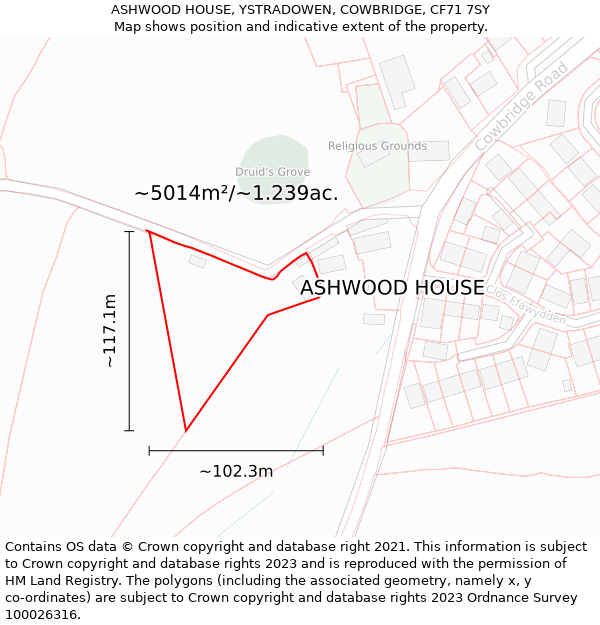 ASHWOOD HOUSE, YSTRADOWEN, COWBRIDGE, CF71 7SY: Plot and title map