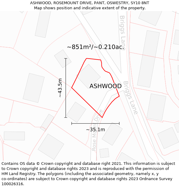 ASHWOOD, ROSEMOUNT DRIVE, PANT, OSWESTRY, SY10 8NT: Plot and title map