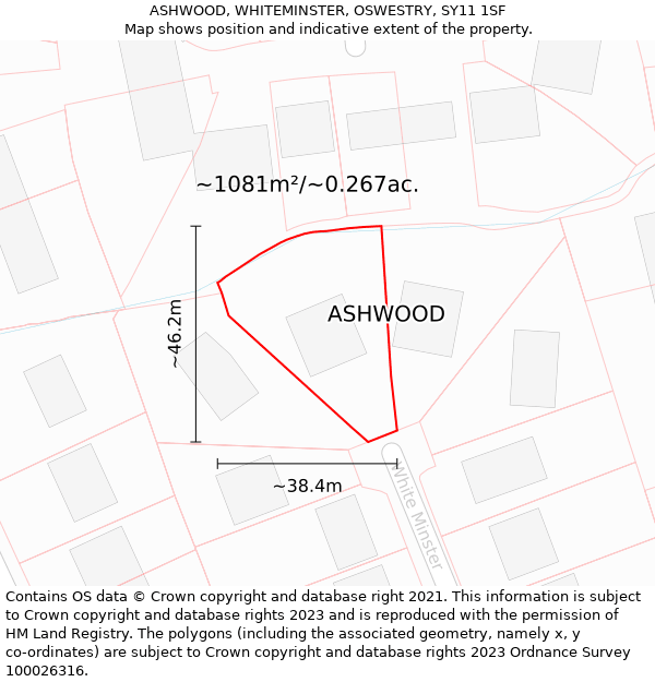 ASHWOOD, WHITEMINSTER, OSWESTRY, SY11 1SF: Plot and title map