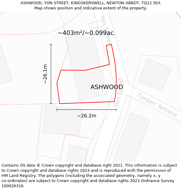 ASHWOOD, YON STREET, KINGSKERSWELL, NEWTON ABBOT, TQ12 5EA: Plot and title map