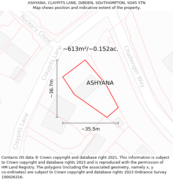 ASHYANA, CLAYPITS LANE, DIBDEN, SOUTHAMPTON, SO45 5TN: Plot and title map