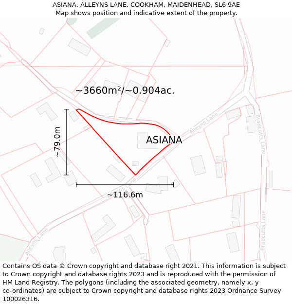 ASIANA, ALLEYNS LANE, COOKHAM, MAIDENHEAD, SL6 9AE: Plot and title map