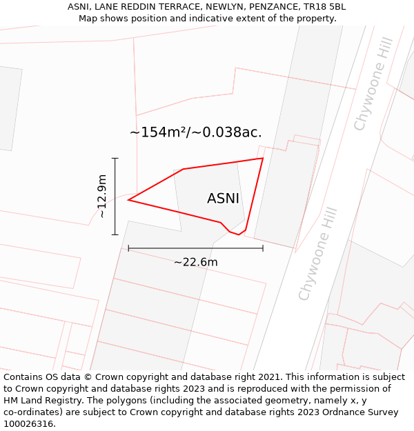 ASNI, LANE REDDIN TERRACE, NEWLYN, PENZANCE, TR18 5BL: Plot and title map