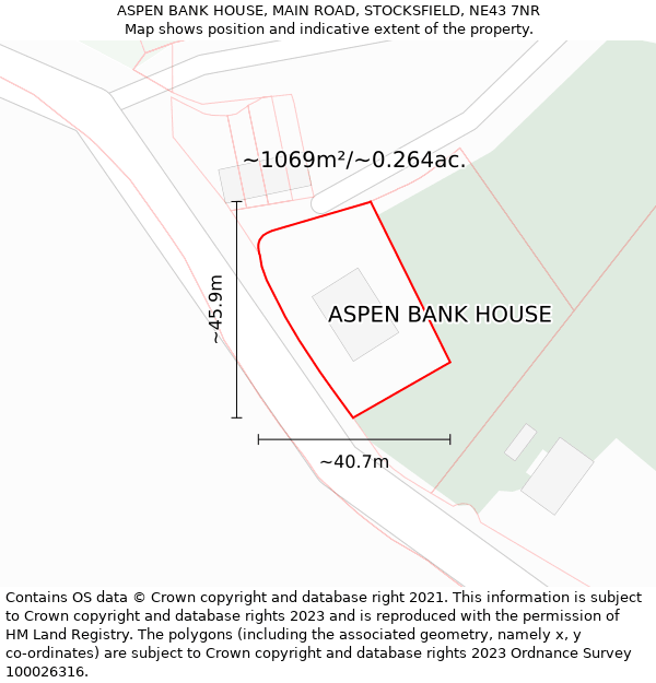 ASPEN BANK HOUSE, MAIN ROAD, STOCKSFIELD, NE43 7NR: Plot and title map