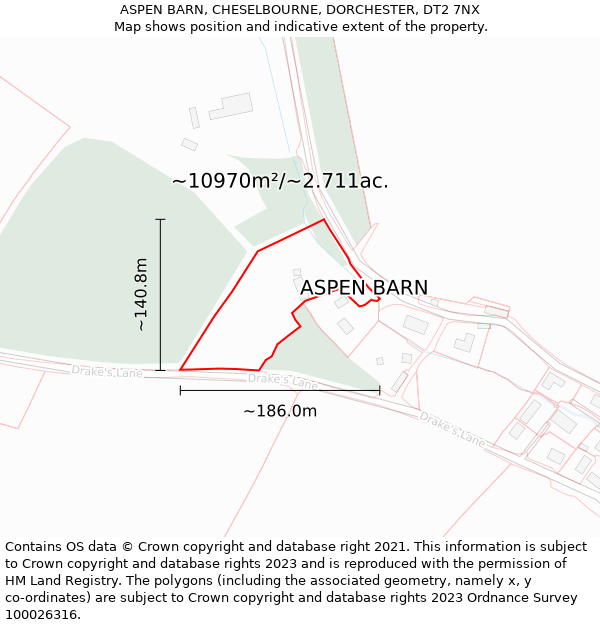ASPEN BARN, CHESELBOURNE, DORCHESTER, DT2 7NX: Plot and title map