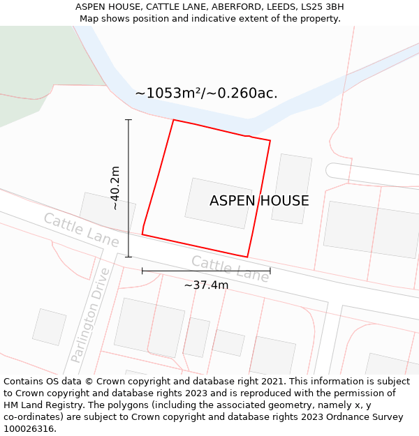 ASPEN HOUSE, CATTLE LANE, ABERFORD, LEEDS, LS25 3BH: Plot and title map