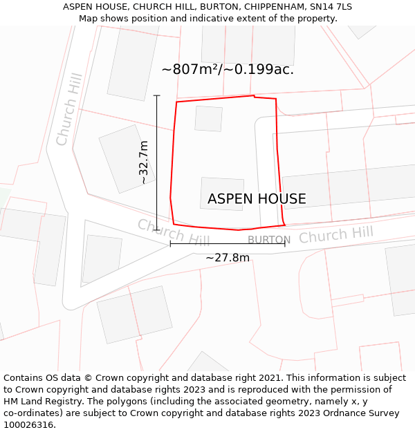 ASPEN HOUSE, CHURCH HILL, BURTON, CHIPPENHAM, SN14 7LS: Plot and title map