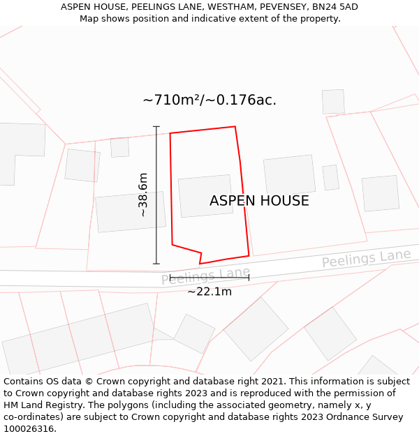 ASPEN HOUSE, PEELINGS LANE, WESTHAM, PEVENSEY, BN24 5AD: Plot and title map