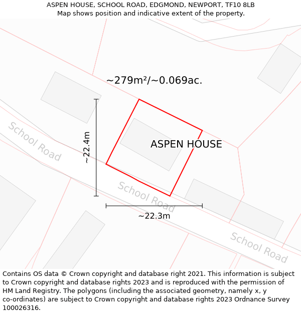 ASPEN HOUSE, SCHOOL ROAD, EDGMOND, NEWPORT, TF10 8LB: Plot and title map